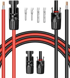 precihw 10ft red + 10ft black 10awg solar panel extension cable
