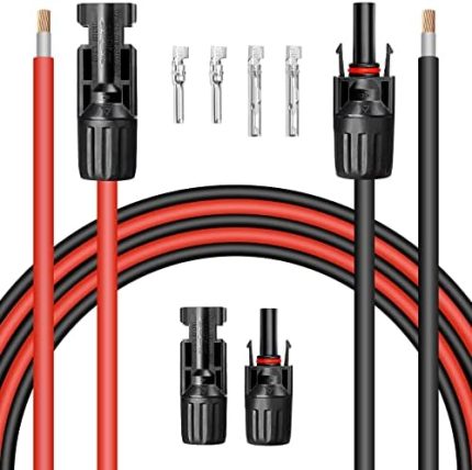 precihw 10ft red + 10ft black 10awg solar panel extension cable