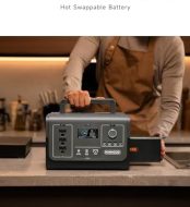 runhood portable solar generator with swappable batteries and 3 ac outlets.