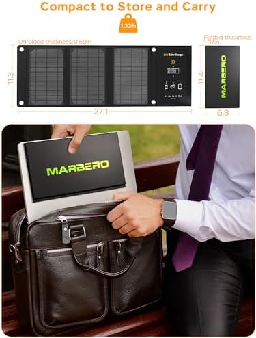 marbero portable 21w solar panel with qc3.0 usb and dc output