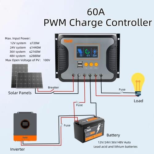 pwm solar charge controller for 12v-48v systems with backlit display