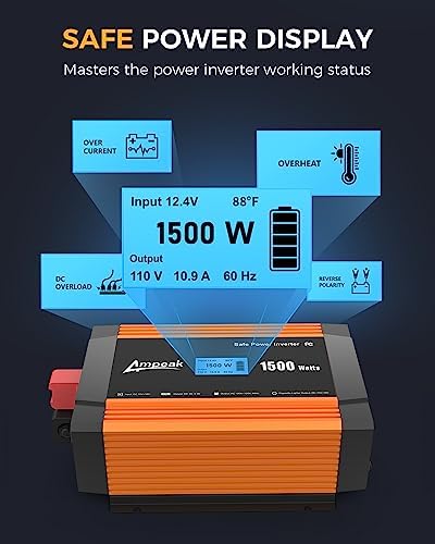 ampeak 1500w power inverter with multiple ports and protections