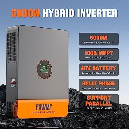 powmr 5000w hybrid solar inverter: 48v dc to multiple ac outputs