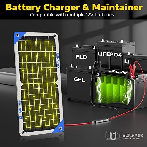 SUNAPEX Waterproof 10W Solar Panel Car Battery Charger for 12V