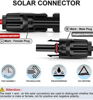 igreely 6ft black + 6ft red solar panel extension cable