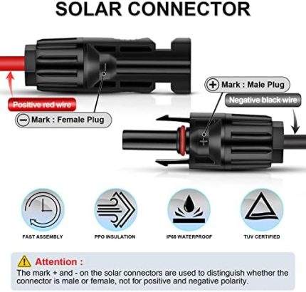 igreely 6ft black + 6ft red solar panel extension cable