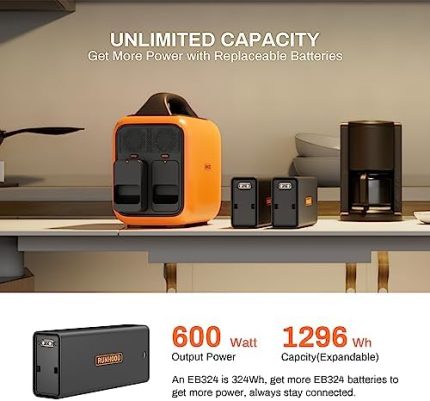 portable runhood solar generator with 4 hot swappable batteries
