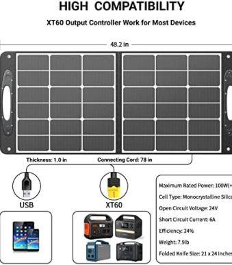 yolaness 100w/20v portable solar panel charger for camping power station