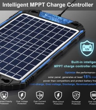 suner portable 10w solar car battery charger & maintainer for marine/rv