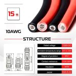 15 feet black and red solar panel extension cable