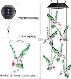 toodour color changing hummingbird solar wind chimes for outdoor decor
