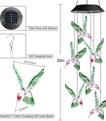toodour color changing hummingbird solar wind chimes for outdoor decor