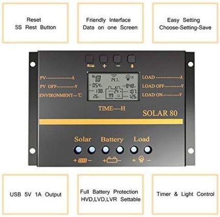 zhc solar charge controller 80a 12v/24v pwm panel charger with usb