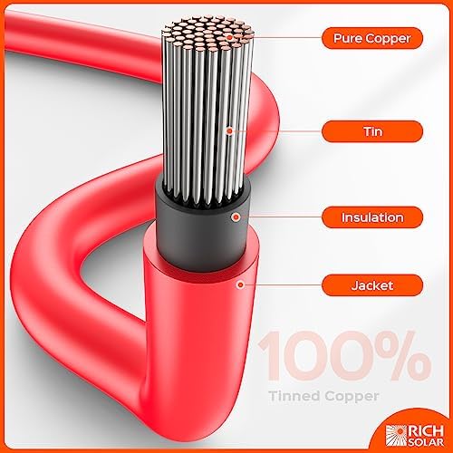 RICH SOLAR 100 ft Red + Black Solar Panel Extension Cable with Connectors