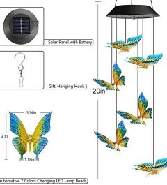 toodour color changing butterfly solar wind chime for outdoor decor