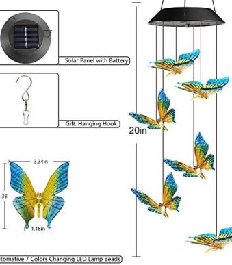 toodour color changing butterfly solar wind chime for outdoor decor