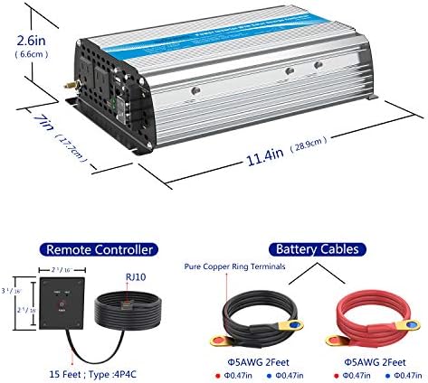 giandel 1200w power inverter: dc12v to ac120v with solar control