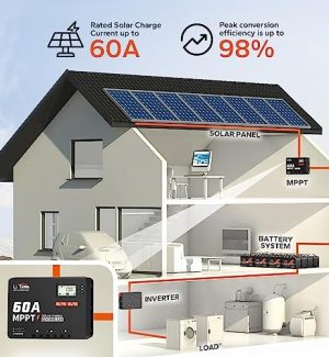 litime 60 amp mppt solar charge controller with bluetooth and lcd display