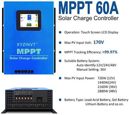 XYZ INVT MPPT 60A Solar Charge Controller with Touch Screen Display