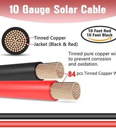 precihw 10ft red + 10ft black 10awg solar panel extension cable