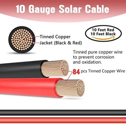 precihw 10ft red + 10ft black 10awg solar panel extension cable
