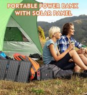 apowking portable power bank with ac outlet & solar panel for camping