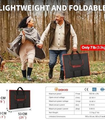 dokio 160w 18v portable solar panel kit - lightweight and versatile