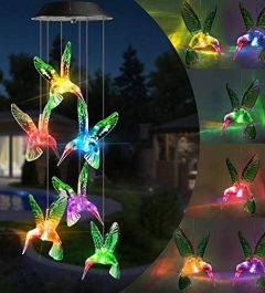 toodour color changing hummingbird solar wind chimes for outdoor decor