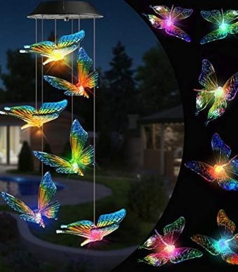 toodour color changing butterfly solar wind chime for outdoor decor