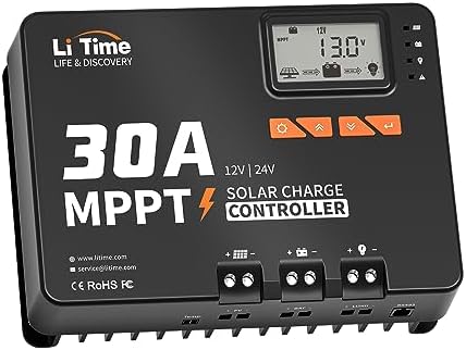 litime 30a mppt solar charge controller with bluetooth and lcd display