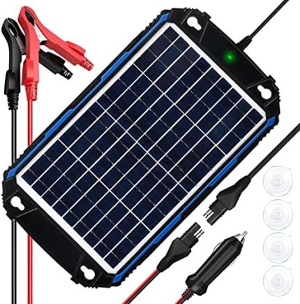 suner portable 10w solar car battery charger & maintainer for marine/rv