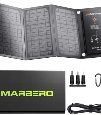 marbero portable 21w solar panel with qc3.0 usb and dc output