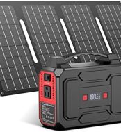 apowking portable power bank with ac outlet & solar panel for camping