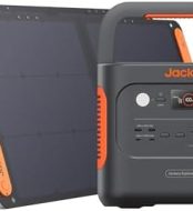 Jackery Portable off-grid power station with solar panels for outdoor living.