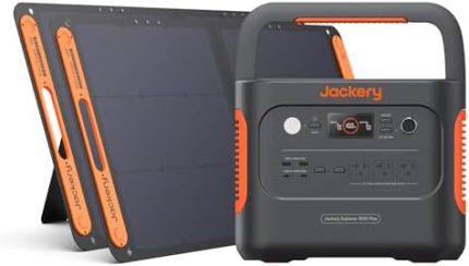 Jackery Portable off-grid power station with solar panels for outdoor living.