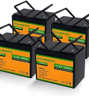 ECO-WORTHY Lithium Battery with BMS 12V 100Ah 4 Pack LiFePO4