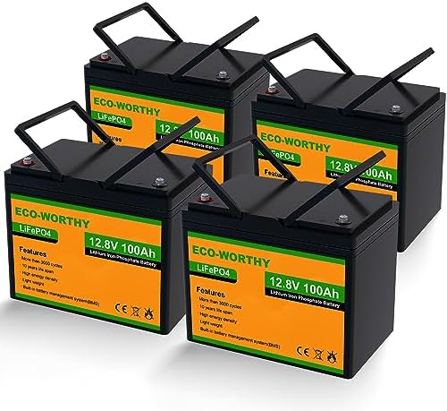 ECO-WORTHY Lithium Battery with BMS 12V 100Ah 4 Pack LiFePO4