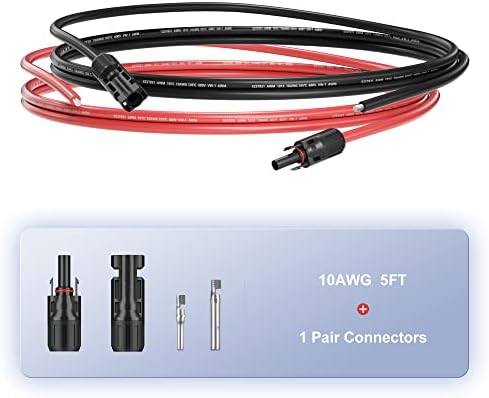 SUNSUL 5FT 10AWG Solar Panel Wire with Connectors for Off-Grid Use