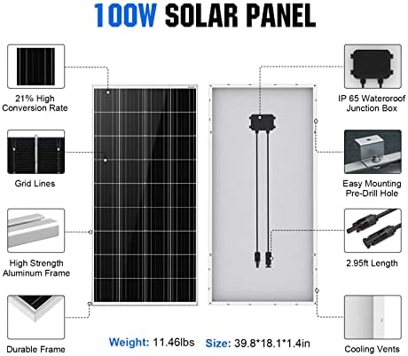 ECO-WORTHY 100W Solar Panel Kit for RV, Boat, Cabin, Home