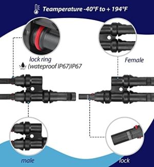 Weewooday 10 Pairs Waterproof Y Branch Solar Panel Connectors Set