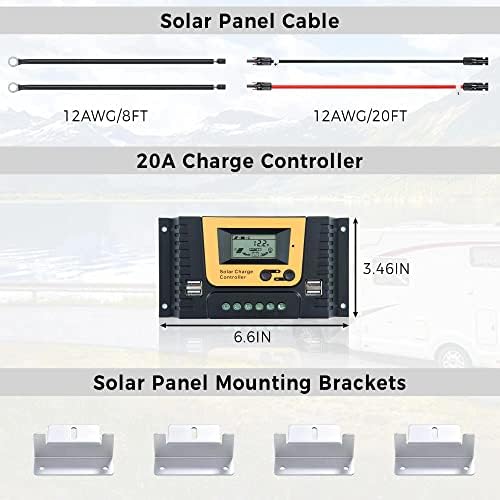 JJN 100W 12V Solar Panel Kit with Controller, Mounting Brackets, Cables