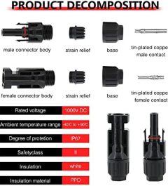 KEDAKEJI 44PCS Solar Panel Connectors with 10AWG Male/Female Pairs