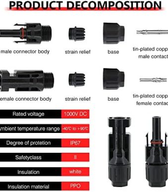 KEDAKEJI 44PCS Solar Panel Connectors with 10AWG Male/Female Pairs