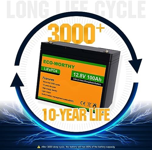 ECO-WORTHY Lithium Battery with BMS 12V 100Ah 4 Pack LiFePO4