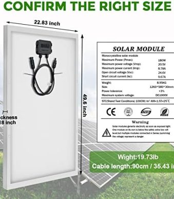 WERCHTAY 180W 12V High-Efficiency Solar Panel for Off-Grid Use