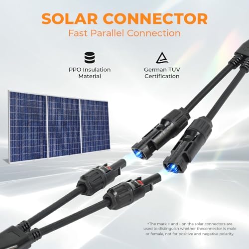 Pjerjzn Solar Panel Y Branch Splitter Connector 30A 1x4MM (1 Pair)