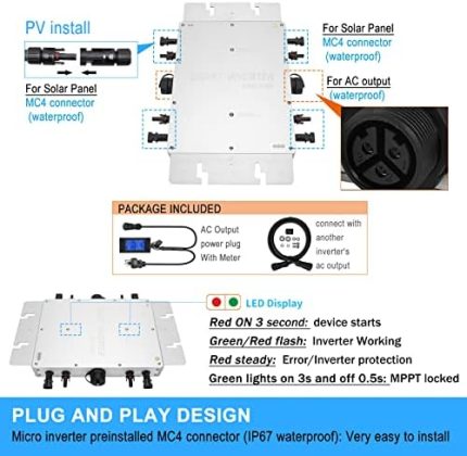 PowMr Waterproof 1400W Solar Grid Tie Inverter with 120V/110VAC Output