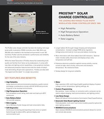 Morningstar Reliable 15A PWM Solar Charge Controller for 12V/24V Batteries