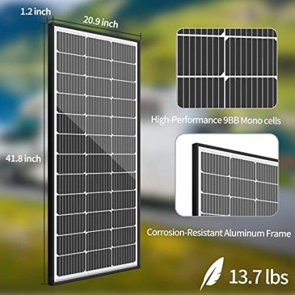 JJN 100W 12V Solar Panel Kit with Controller, Mounting Brackets, Cables