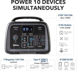 BLUERISE 320Wh Portable Power Station: Reliable Outdoor Power Backup